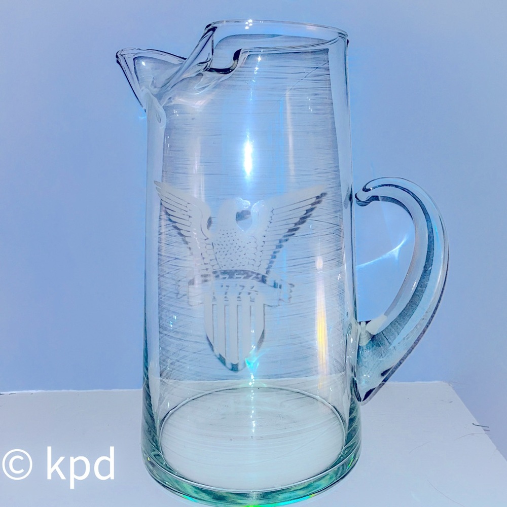 Antique Etched Glass Pitcher - Unique 1776 American Eagle Design